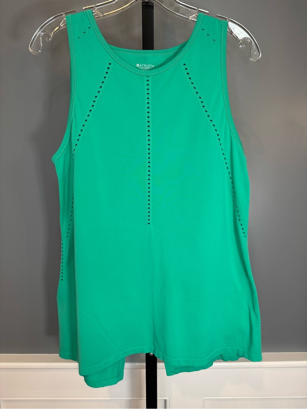 Athleta Foothill Seamless Tank Small Green Split Back Yoga Workout Top